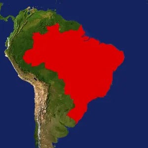 Brazil Map Print - Red Highlighted Brazil Map Print - Red Highlighted