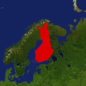 Finland Map Print Highlighted in Red Finland Map Print Highlighted in Red