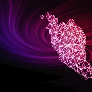 Map of Malaysia, Polygonal Mesh Line Print