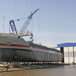 Freight Ship MAASBORG Print at Leer Shipyard, Germany Freight Ship MAASBORG Print at Leer Shipyard, Germany