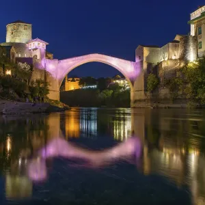 Mostar Bridge at Night Print, Ottoman Architecture in Bosnia Mostar Bridge at Night Print, Ottoman Architecture in Bosnia