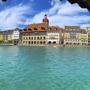 Panoramic View over Reuss River Print, Lucerne Switzerland Panoramic View over Reuss River Print, Lucerne Switzerland