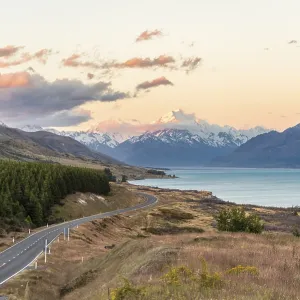 Road with view of Mount Cook, Print, New Zealand Road with view of Mount Cook, Print, New Zealand