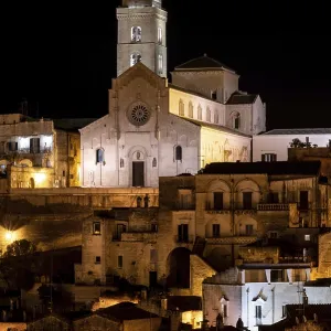 Scenic illuminated cathedral of Matera at night Print, Italy Scenic illuminated cathedral of Matera at night Print, Italy