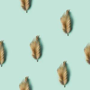 Golden Tropical Leaf Print - Pastel Background