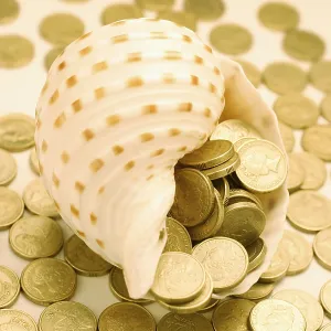 Seashell Overflowing with Coins Print Seashell Overflowing with Coins Print