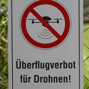 Sign overflight ban for drones Print, Baden-Wurttemberg, Germany Sign overflight ban for drones Print, Baden-Wurttemberg, Germany