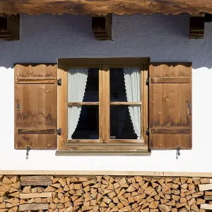 Stack of Wood in Front of a Farmhouse Window Print, Bavaria Stack of Wood in Front of a Farmhouse Window Print, Bavaria