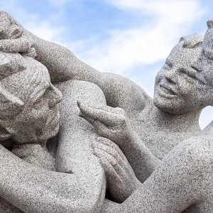 Stone Sculptures against a Cloudy Sky Print, Oslo, Norway Stone Sculptures against a Cloudy Sky Print, Oslo, Norway