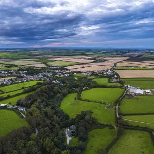 Sunset over Fields and Farms Drone Print, Wales UK