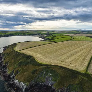 Sunset over Fields and Farms Drone Print, Pembrokeshire Coast Path, Wales UK