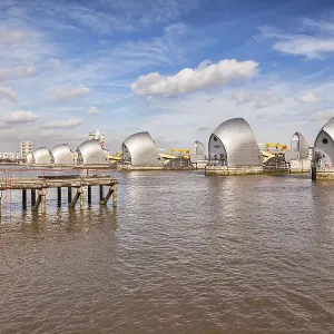 Thames Barrier and an old jetty Print, London Thames Barrier and an old jetty Print, London
