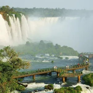 Tourists on a viewing platform, Iguazu waterfalls Print Tourists on a viewing platform, Iguazu waterfalls Print