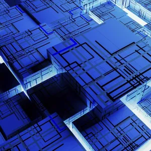 Digital Landscape Print: Interconnected Cubes in Vibrant Abstract Background Digital Landscape Print: Interconnected Cubes in Vibrant Abstract Background
