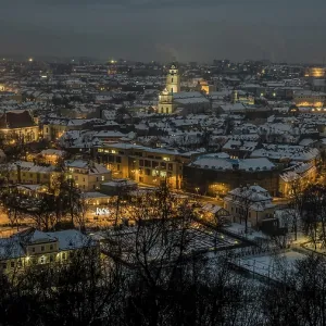 Vilnius Old Town Night Panorama Print, Lithuania Vilnius Old Town Night Panorama Print, Lithuania