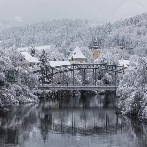 Winter Print on the River Mur, Waasenbrücke, Austria Winter Print on the River Mur, Waasenbrücke, Austria
