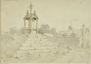 Drucke von Der Kreuz, Lymm, Warrington. Ein Mann geht vorbei am Lymm-Kreuz. Wasserfarbenmalerei möglicherweise von William Alexander (gestorben 1815). Kunstwerk sammelt C.G.Harper Aquarellbilder Drucke: Lyms Kreuz CGH 0 1 2 0 13