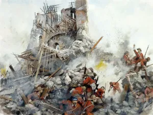 Zeichnungen Drucke: Zerstörung des Kehlschlosses, Bürgerkrieg, Scarboroughburgfestung