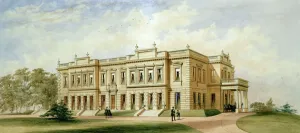 Drucke von Brodsworth Hall, Südwest Yorkshire. Wasserfarbenmalerei des Hauses durch den Architekten Aquarellbilder Drucke: Die Brodsworth-Hall-Fotografie K 941 063