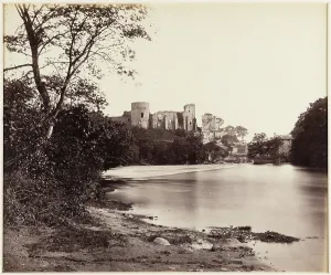Drucke von Ein Blick entlang des River Tees in Richtung der Ruinen von Barnard Castle, 1860er Jahre. Fotograf: James Mudd Historische Fotos aus England – Menschen, Orte und Alltag: Entlang des Flusses Tees JRC01_01_120_016