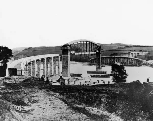 Brunel Drucke: Bau des König-Albert-Bahnhofs in Saltspring, 1858