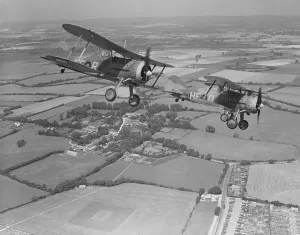 Drucke von Flugzeug Gloster Gladiator I der Fliegergruppe 605 Royal Air Force, Manston, dem 14. August 1939 Erster Weltkrieg Drucke: Gloster Gladiatoren I