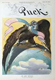 Puck Magazine Illustrations Drucke: His 128th birthday
