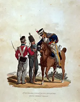 Drucke von Dritter Hussarschützen und Infanterie und Leichtinfanterie der Königlich Deutschen Legion. Aquatint von J C Stadler nach Charles Hamilton Smith Hamilton Drucke: Dritter Husarenregiment Infanterie und Leichtinfanterie Königlich Preußisches Legion
