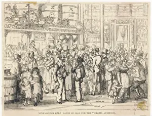 Drucke von Der hektische Innenraum eines londontäglichen Pubs nahe dem alten Vic-Theater um neun Uhr abends Theater Drucke: Neun Uhr abends im Londoner Pub