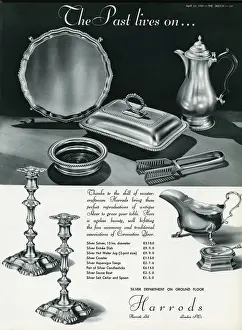Anzeige für Silbergeschirr von Harrods aus dem Jahr 1937