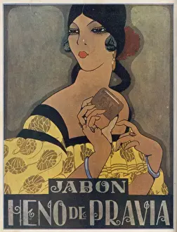 Drucke von Die elegante spanische Frau aus einem Werbespot für das Seifenwerk Heno de Pravia Badezimmer Drucke: Privia Seife 1916