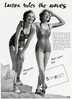 Vintage Swimwear Models Drucke: Advert for Simpson lastex swimwear 1938