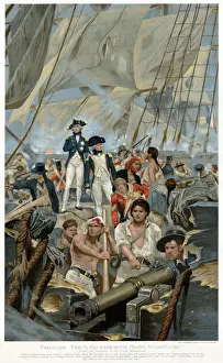 Drucke von Während der Schlacht von Trafalgar am 21 H Drucke: Vizeadmirall Nelson und Kapitän Hardy während der Schlacht von Trafalgar