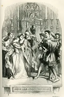 Drucke von Viele Lärm um nichts – Titelblatt – Die Hochzeit zwischen Heron und Klaudius wird unterbrochen, 1862 John Gilbert Drucke: Viele über nichts - Titelseite