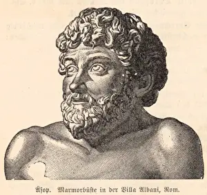 Drucke von AESOP griechischer Schriftsteller von Fabeln wie dargestellt durch ein Portraitbüsten in der Villa Albani, Rom Äsop Drucke: Aesop / Büste / Rom