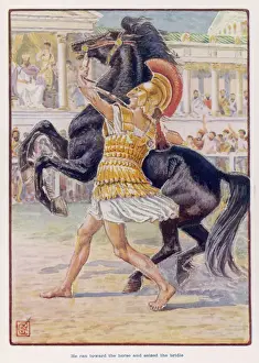 Drucke von Alexander der Große Jung Alexander beeindruckt seinen Vater Philipp von Makedon und seine Hofgesellschaft durch die Domizierung des wilde Pferdes Bukephalus Verwandte Bilder Drucke: Alexander und Bucephalus