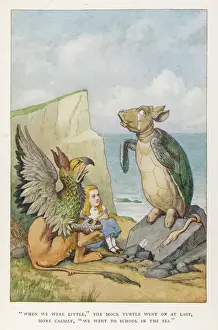 Alice In Wonderland Characters Drucke: Alice with the Gryphon and the Mock Turtle