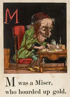 Drucke von M - war ein Geizhals, der Gold anhäufte Äsop Drucke: Alphabet / M für Mißtrauen