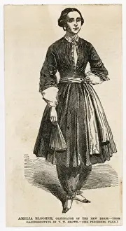 Drucke von Amelia Bloomer, Urheberin der neuen Kleidung – das erste Bild des britischen Publikums von dem skandalösen neuen Attitüde für Frauen Mode Im Viktorianischen Zeitalter Drucke: Ammalia Blümer