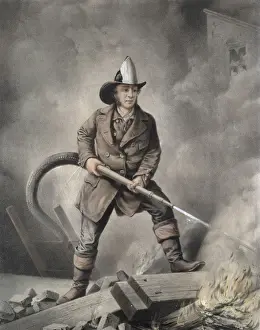 Vintage Firefighter Images Drucke: The American fireman: facing the enemy