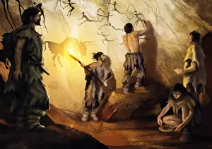 Alter Künstler am Werk in einer Höhle im kazachischen Gebiet