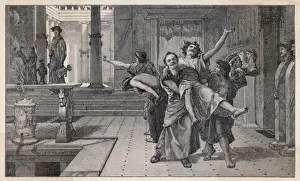 Drucke von Ein alter römischer Adliger und seine Freunde feiern die Saturnalien vom 17.-19. Dezember Kulturelle Feste Und Traditionen Drucke: Die alten Römer feierten die Saturnalien
