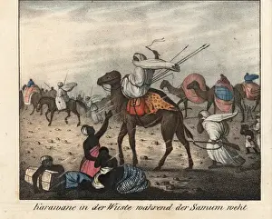 Friedrich Wilhelm Goedsche Art Drucke: Arab caravan sheltering from the Simoom (Samum) wind