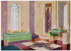 Drucke von Ein eleganter Art-Dekobad zu Fuß Badezimmer Drucke: Moderne Badezimmer im Stil Art Déco, 1930