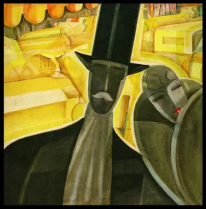 Drucke von Ein sehr stilisierter Art Deco-Zeichner eines Mannes und einer Frau im Abendkleid, der möglicherweise ins Theater geht Umfassen Sie die Eleganz: Art Deco Poster Art Collection: Verwendungsbilder Illustration 1928