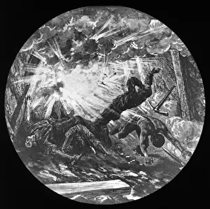 Welsh Mining History Drucke: Artists impression of a colliery explosion