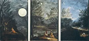 Drucke von Astronomische Beobachtungen: 1711, Eine Reihe von acht Panelen (51 x 35 cm., jede einzelne) gewidmet den Planeten, Einzelheiten der Bilder des Mondes (links), Merkur und Venus. Barockkunst Vatikanstadt Drucke: Astrophysikalische Beobachtungen, 1711, Serie von acht