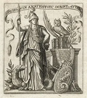 Drucke von Die griechische Göttin der Weisheit mit ihrem Eulen und einem Drachen Eule Drucke: Atene (Muscardin)