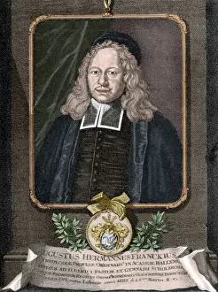 Engraved Portrait Of A Writer Drucke: August Hermann Francke (1663-1727). Engraving. Colored