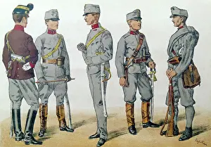 Drucke von Ein Auswahl von fünf österreichisch-ungarischen Artillerie-Soldaten und Offizieren im Uniformen während des Ersten Weltkrieges. Datum: 1914 bis 1918 Ungarn Drucke: Österreichische Soldaten im Uniformen des Ersten Weltkriegs
